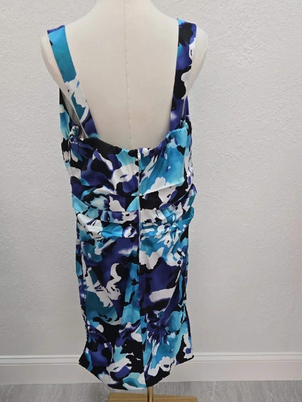 ❤️❤️❤️Bisou Bisou Turquoise Blue Black White Floral Sheath Dress - Picture 3 of 5